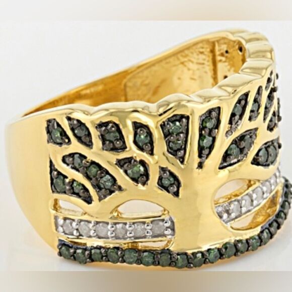 Gorgeous and unique Tree of Life ring . Size 9 .Half ctw green & white diamonds - Picture 7 of 8